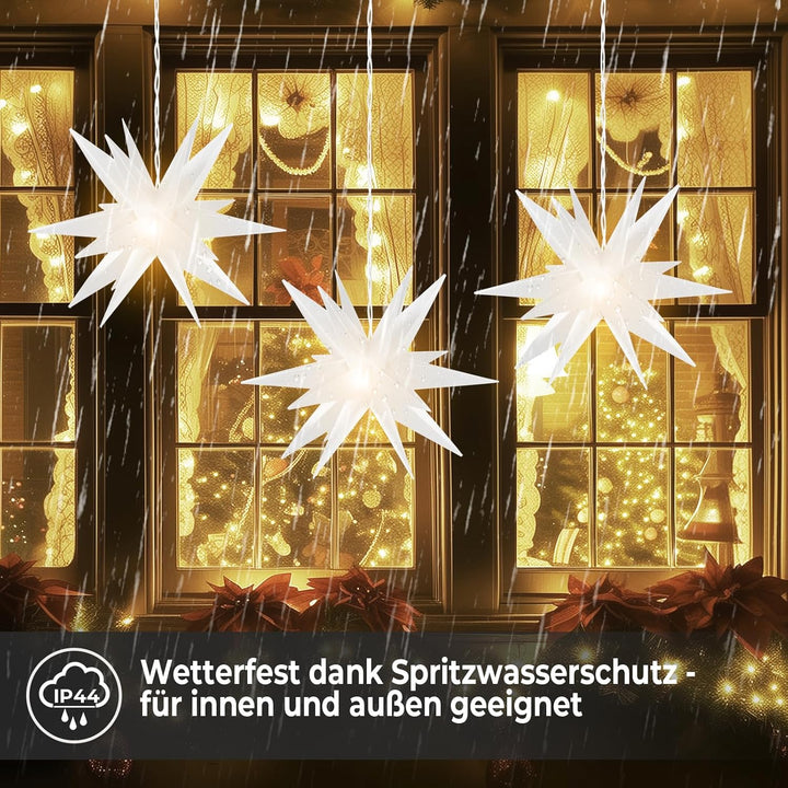 OVILUM Leuchtstern 3D mit LED Beleuchtung | weiss | |Ø 57 cm| 3D Stern mit 18 Spitzen | wetterfest |