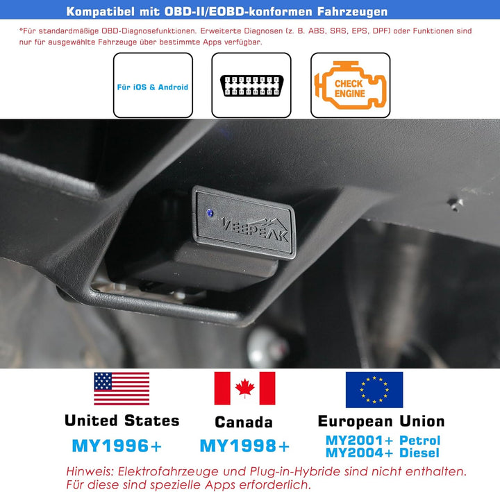 Veepeak OBDCheck BLE Bluetooth 4.0 OBD II Diagnosegerät Auto Diagnose Codeleser Scanner kompatibel m