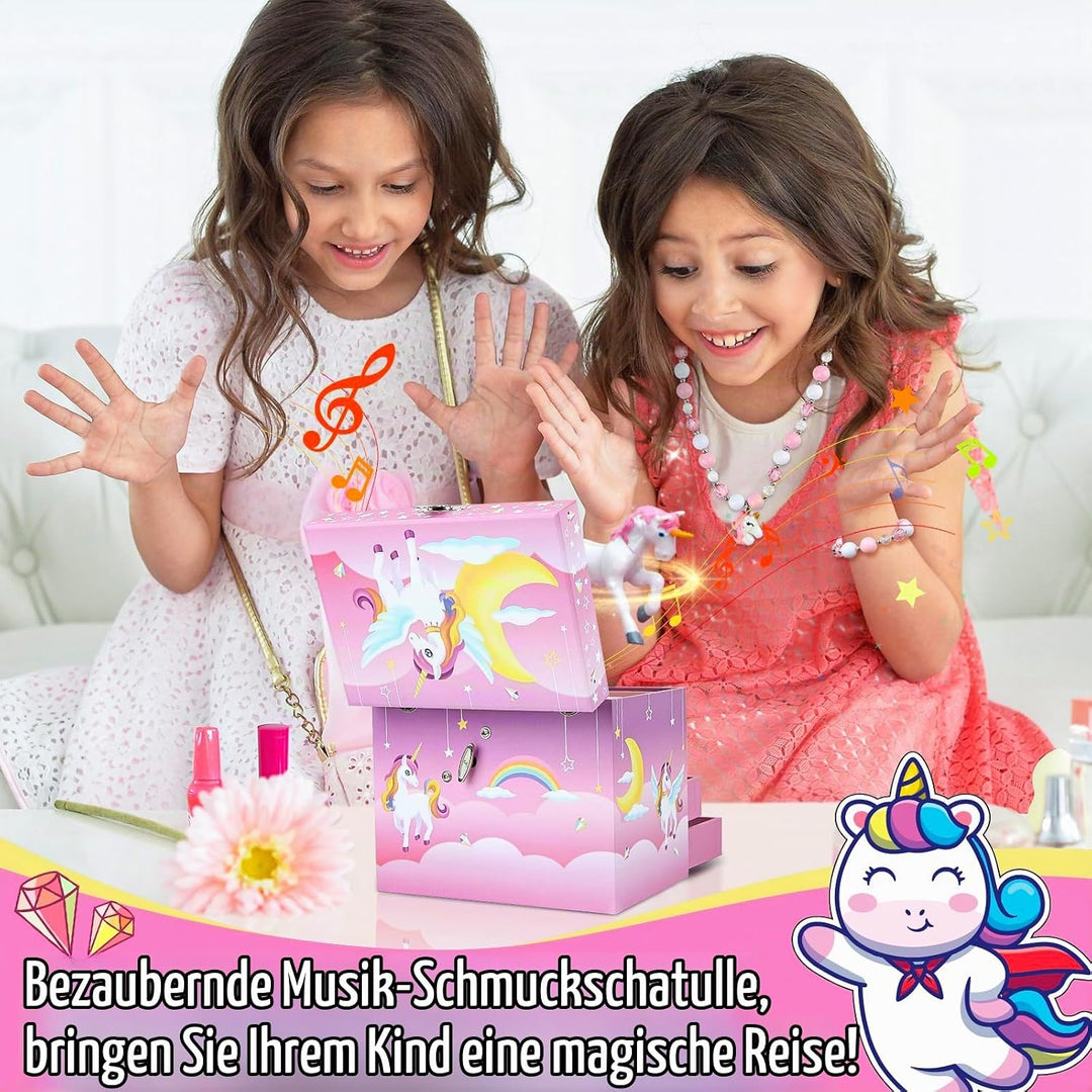 Einhorn Schmuckkästchen für Mädchen, Musikalische Schmuckschatulle (Pink Pony) Regenbogen Pony, Rege