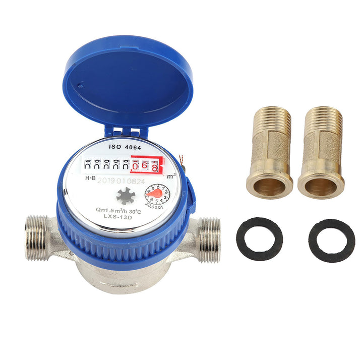 1/2 Zoll Wasserzähler, 15mm Geeicht Gartenwasserzähler, Kaltwasser Zapfhahnzähler mit Armaturen Schu