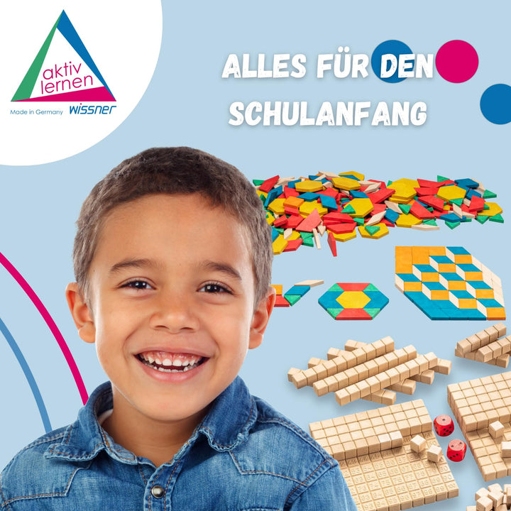 WISSNER Montessori Pattern Blocks Geometrie Formen 250 Teile - Pädagogisches RE-Wood Tangram Kinder-