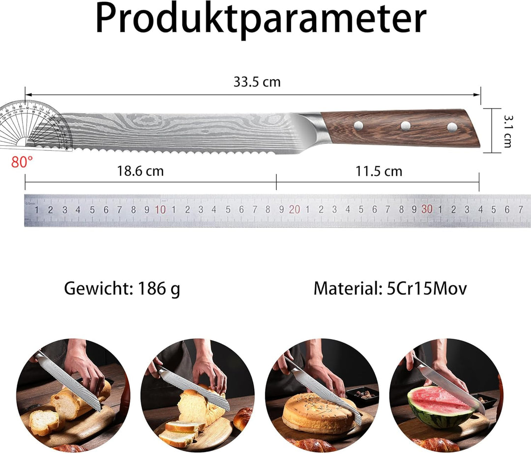 Brotmesser Profi 20cm Wellenschliff: Extra Scharfe Messer aus Hochwertigem Edelstahl mit Ergonomisch