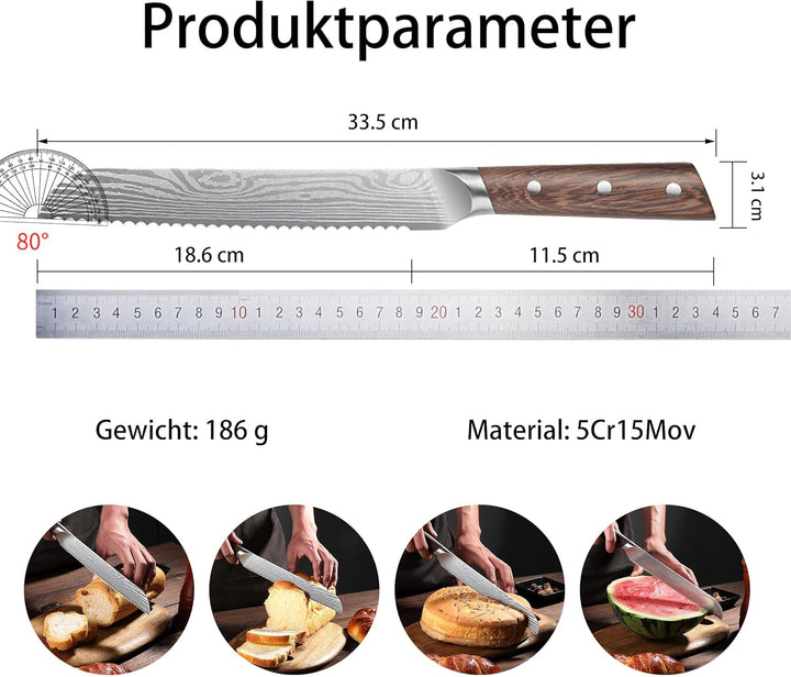 Brotmesser Profi 20cm Wellenschliff: Extra Scharfe Messer aus Hochwertigem Edelstahl mit Ergonomisch