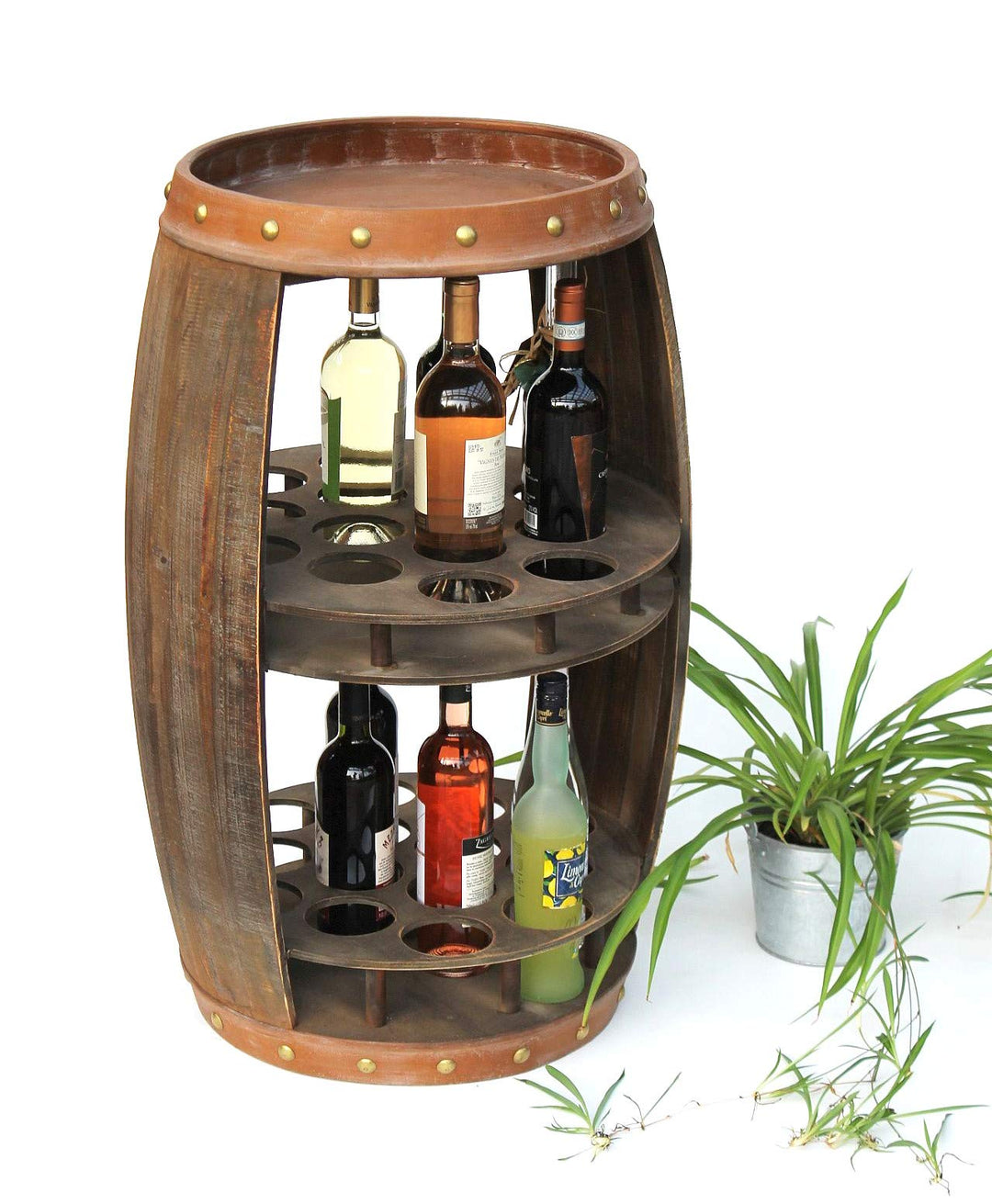 DanDiBo Weinregal Holz Weinfass Braun 83 cm 9045 Bar Flaschenregal Flaschenständer XL Fass Holzfass