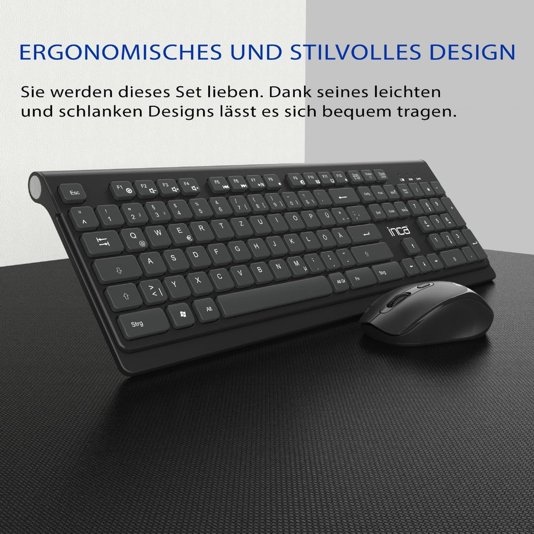 Kabelloses Tastatur Maus Set – inca IWS-519 Wireless Combo mit 12 Multimedia-Tasten, 2.4GHz Verbindu