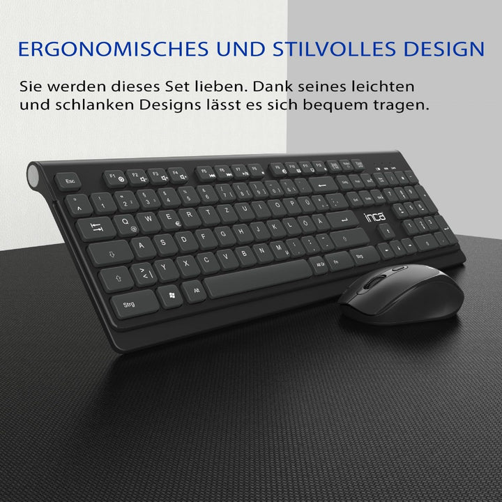 Kabelloses Tastatur Maus Set – inca IWS-519 Wireless Combo mit 12 Multimedia-Tasten, 2.4GHz Verbindu