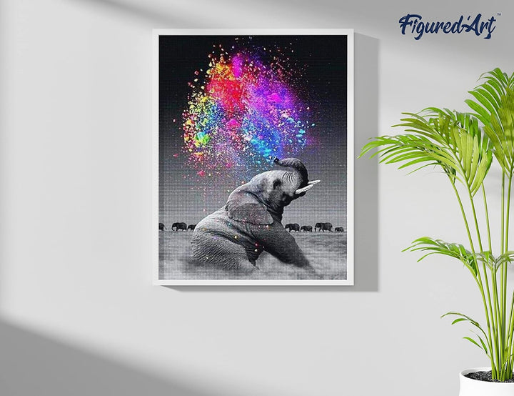 Figured'Art Diamond Painting Erwachsene 40x50cm Ganze Leinwand gerollt Elefant und Farben 5D Bilder