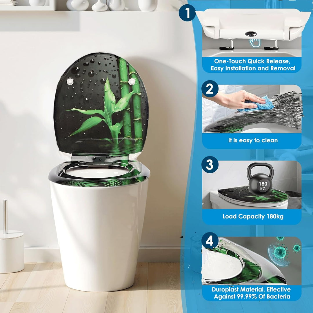 Duroplast WC-Sitz O-Form mit Absenkautomatik, Edelstahlscharnier, One-Touch-Schnellverschluss und ei