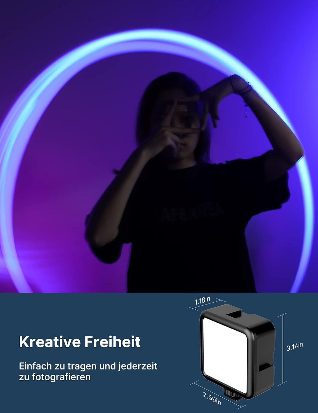 Video Licht RGB, ULANZI VL49 LED Videoleuchte mit 2000 mAh Akku, Kamera Licht Klein Dimmbare 2500K-9