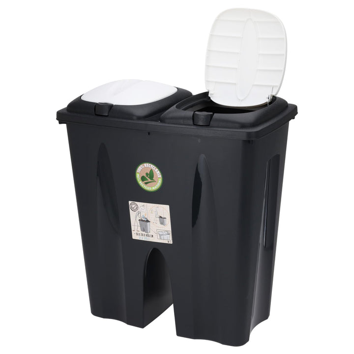 Duo Abfalleimer Mülleimer Mülltrenner 2x 25L Kunststoff Schwarz/Weiss Abnehmbar Müllbehälter Abwasch