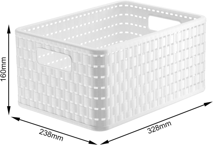 Rotho Country 3er-Set Aufbewahrungskiste Rattan-Optik, Kunststoff (PP) BPA-frei, Weiss, A5+/11l, (32