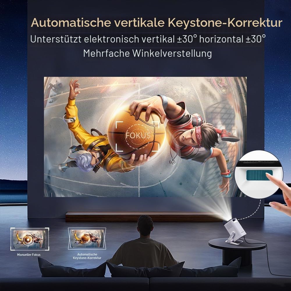 4K 1080P unterstützt Mini Beamer mit Android 11 OS Klein Projektor mit WiFi 6 Bluetooth 5.4, 270° Dr