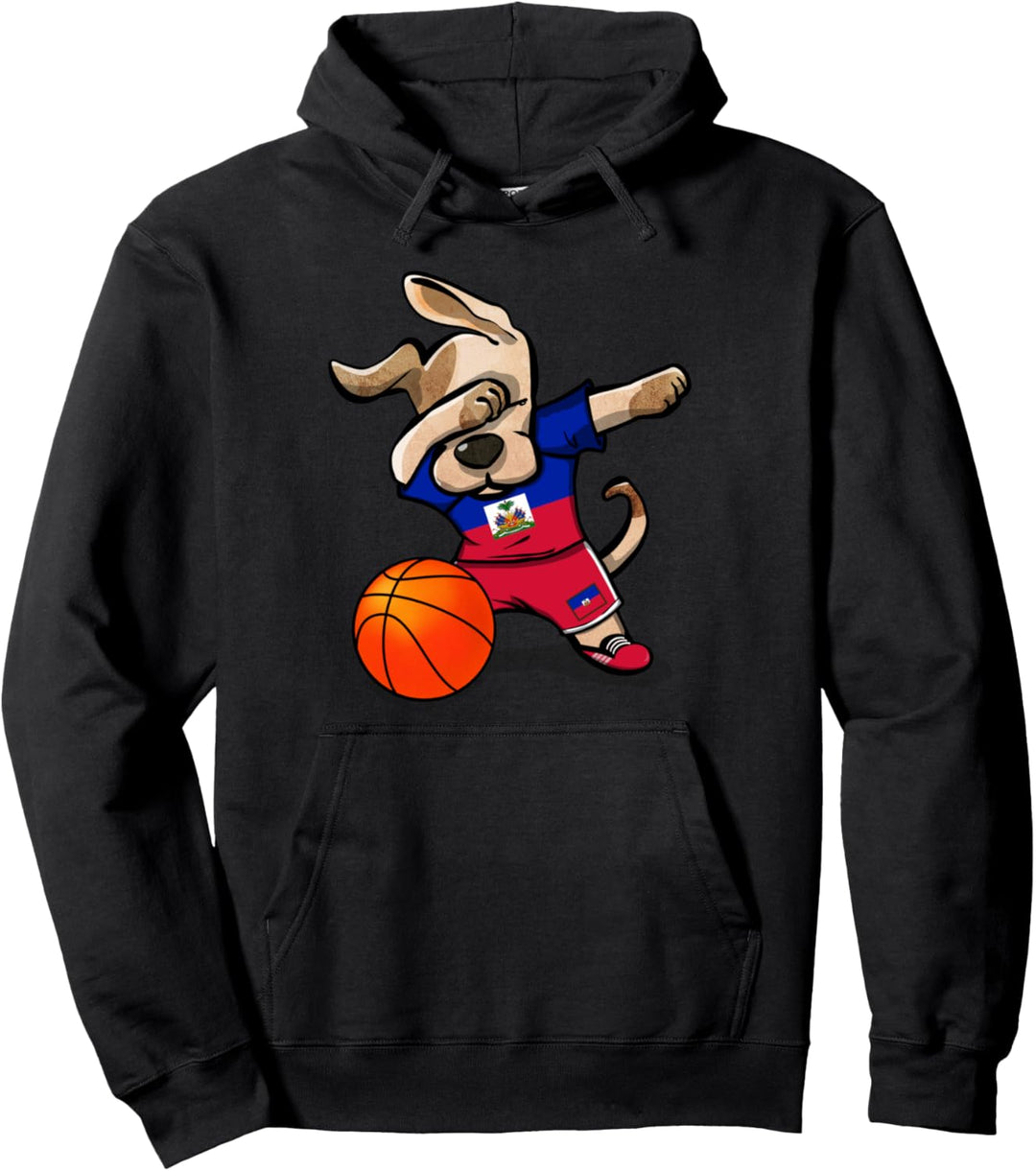 Funny Dabbing Dog Hund Haiti Basketball Haitianische Flagge Pullover Hoodie