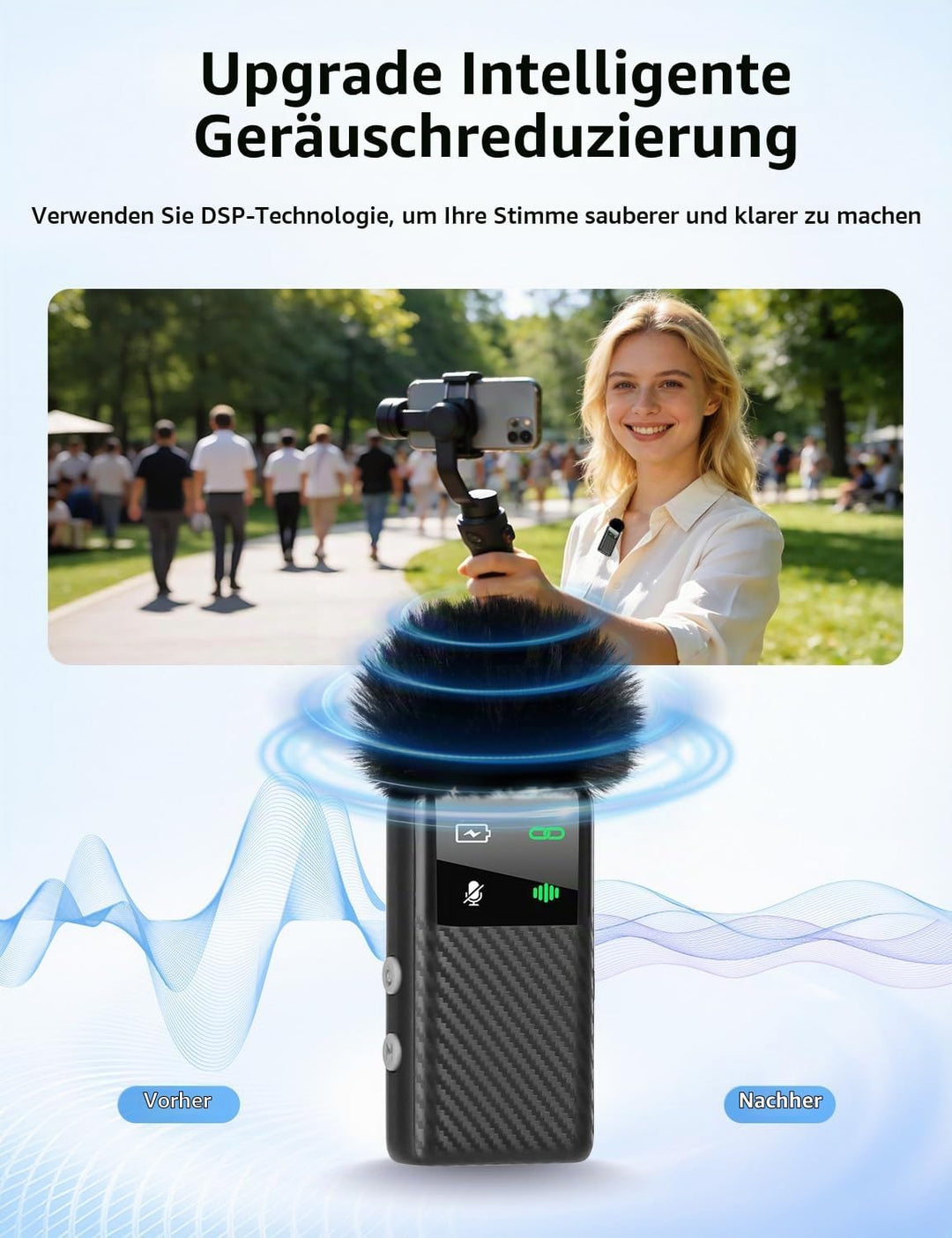 Kairiyard Kabelloses Handy Mikrofon -Wireless Lavalier Mikrofon für iPhone/Android, 4 Level Rauschun