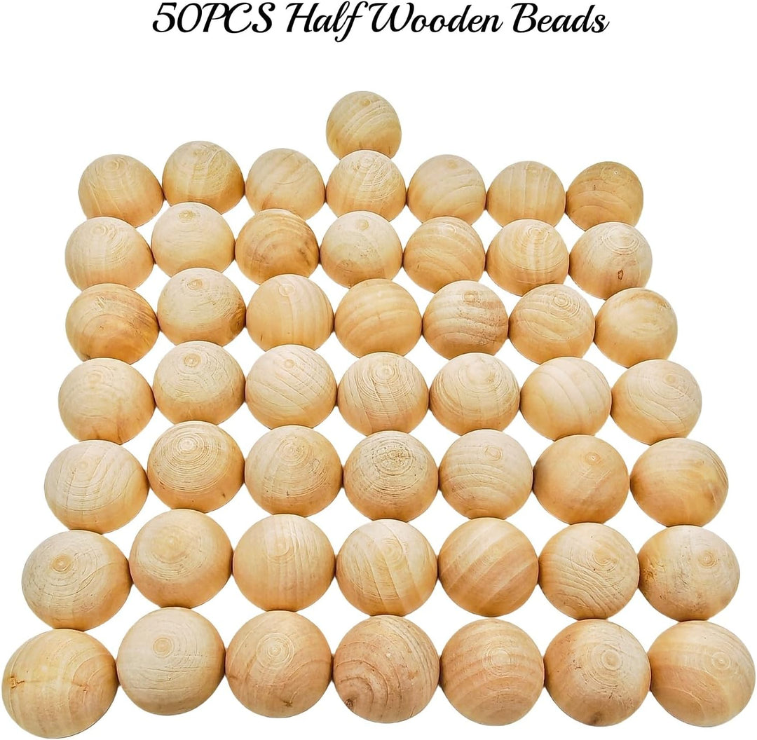 50 Stück halbe Holzperlen 40mm Naturbelassene unbehandelte Holzhalbkugeln Runde gespaltene Holzkugel