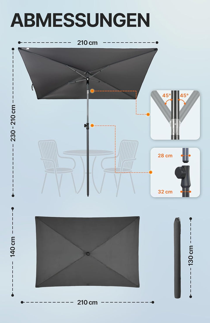 4smile SunnyShade Balkonschirm Rechteckig 210x140 cm, Sonnenschutz Balkon mit UV 50+, Sonnenschirm B