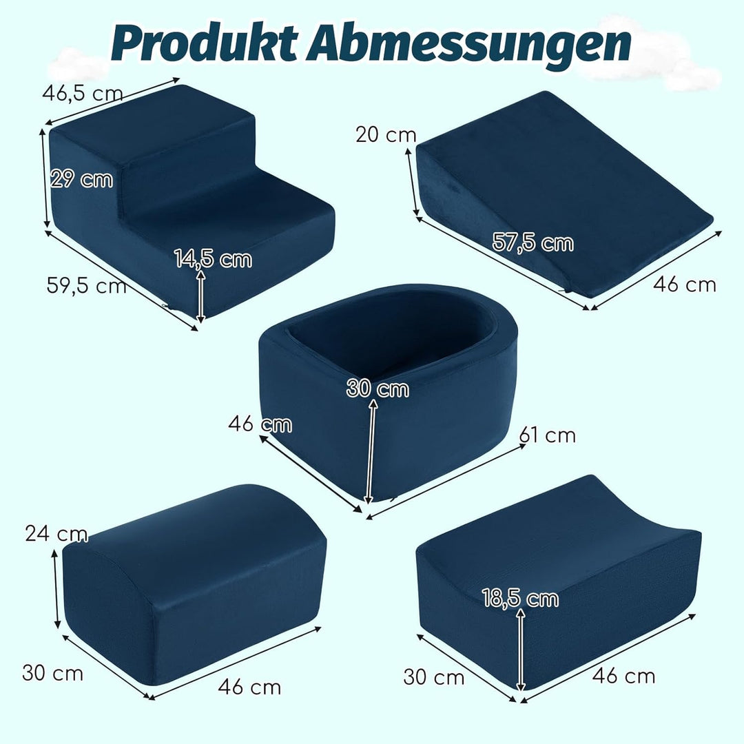 FANTASK 5 TLG. Grossbausteine, Kletterblöcke Softbausteine mit Bällebad (Marineblau), Navy Blue
