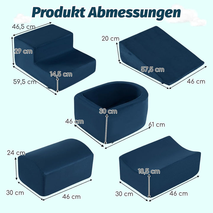 FANTASK 5 TLG. Grossbausteine, Kletterblöcke Softbausteine mit Bällebad (Marineblau), Navy Blue