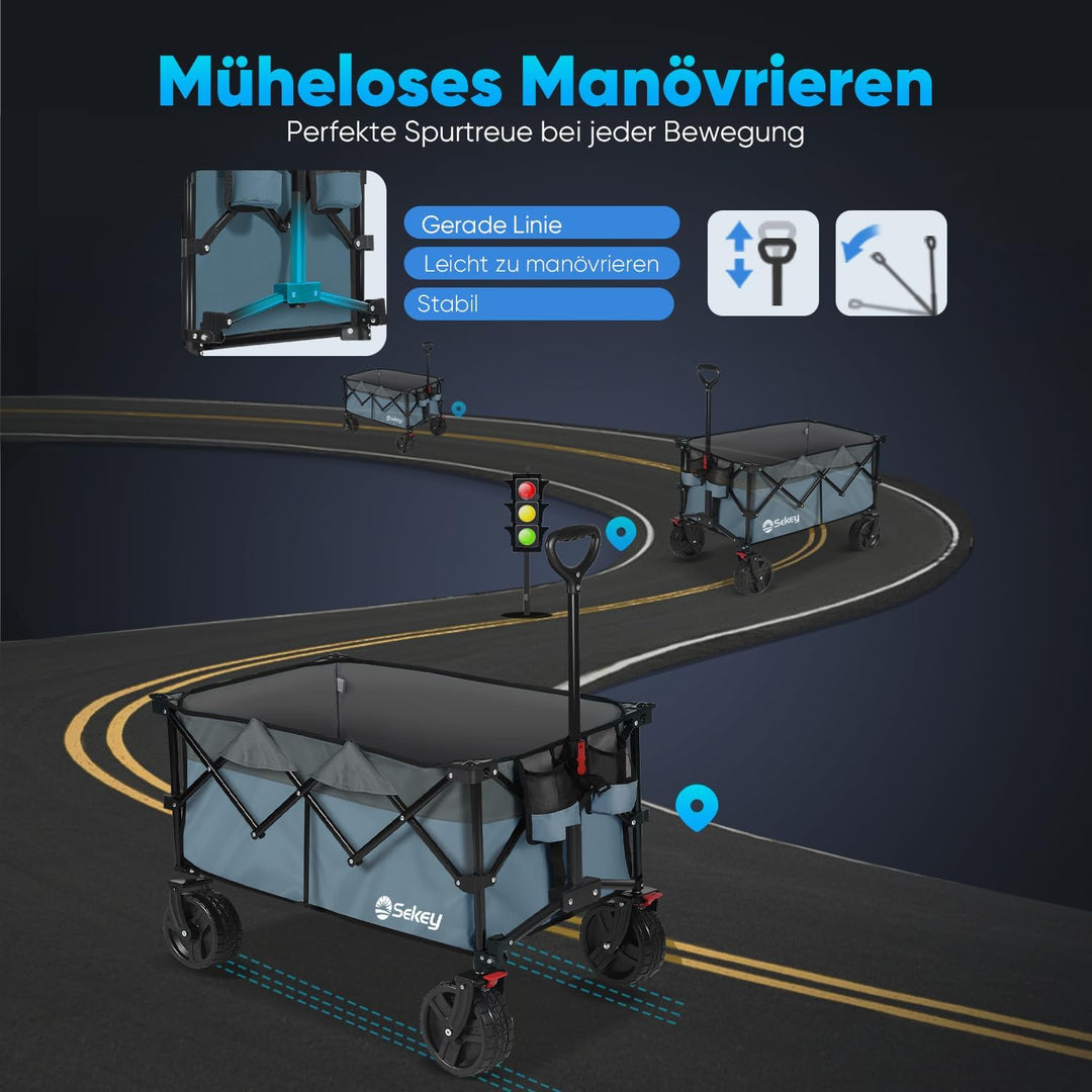 Sekey XXL Plus Bollerwagen Faltbar mit Bremsen 200L 200KG Belastbar, Extra Breite Reifen All Terrain