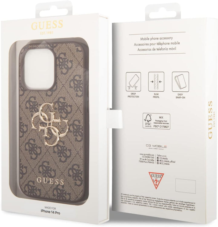 Guess GUHCP14L4GMGBR hülle für iPhone 14 Pro 6, 1" braun/Brown hardcase 4G Big Metal Logo, GUHCP14L4