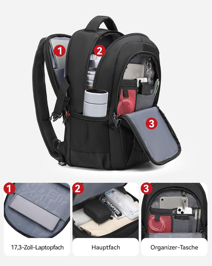 CROSSGEAR Reise-Laptop-Rucksack + Crossbody-Umhängetasche Set, 30L schwarzer wasserdichter Rucksack,