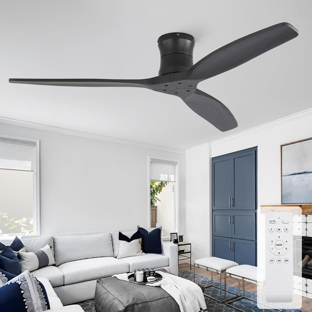 Sofucor 132cm Deckenventilator mit Fernbedienung, Massivholz Deckenventilator ohne Licht, Leise DC M