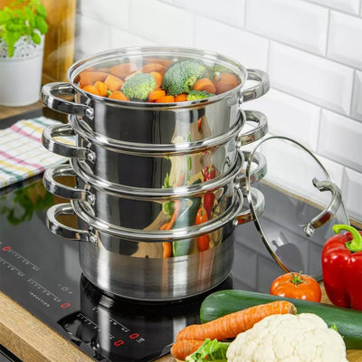 Mantowarka Dampfkocher 18cm Set Induktion Kochtopf Dampfgarer Glasdeck 5 Elemente KB-7137