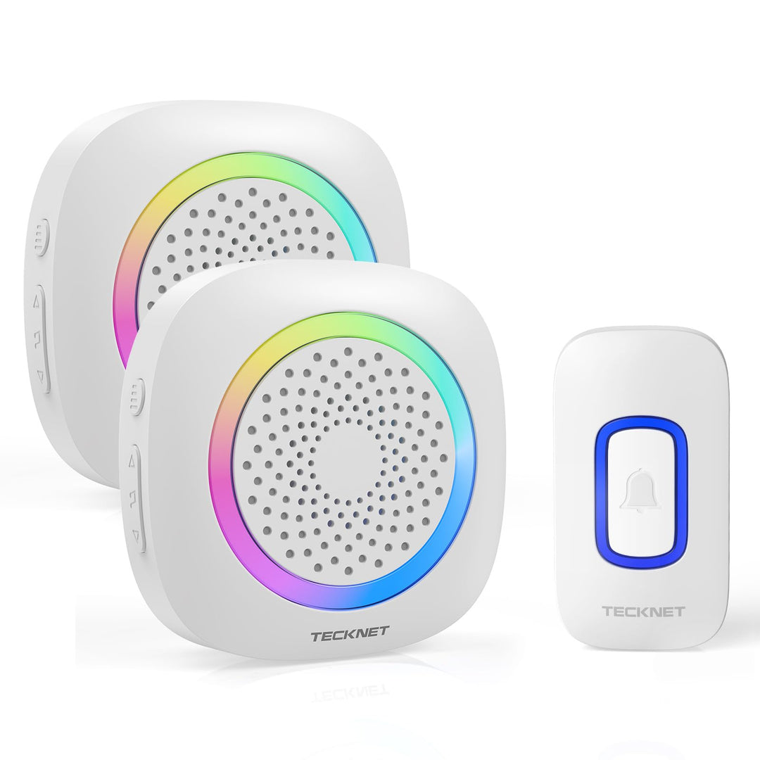 TECKNET Funkklingel, Funkklingel Aussen Wasserdicht 2 Empfänger Mit RGB Licht, 60 Melodien, IP66 Fun