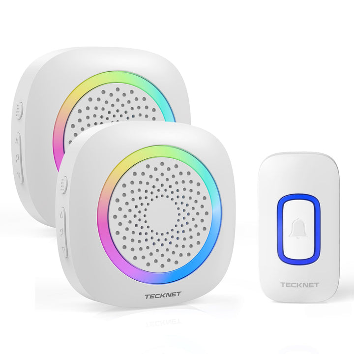 TECKNET Funkklingel, Funkklingel Aussen Wasserdicht 2 Empfänger Mit RGB Licht, 60 Melodien, IP66 Fun