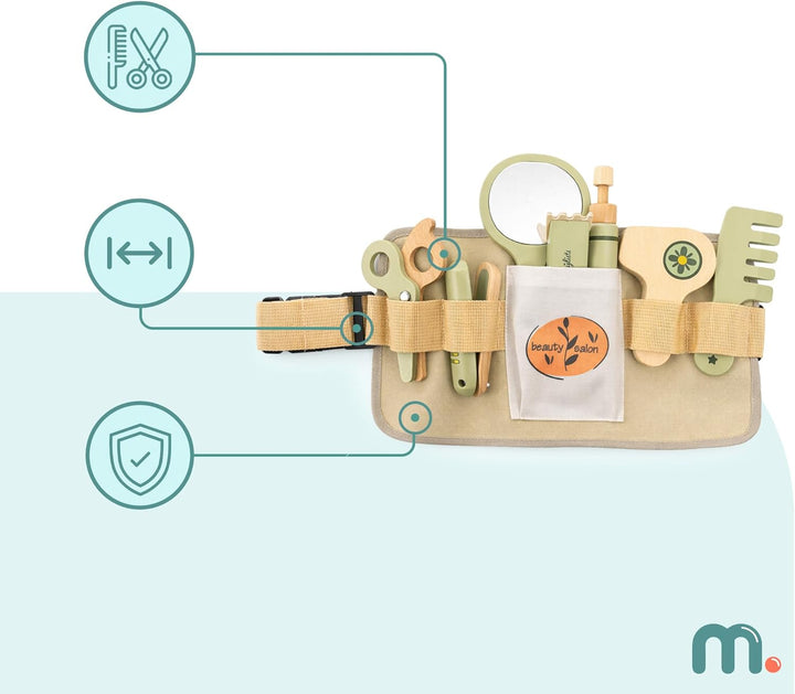 mamabrum Friseur Set Kinder Holz 8tlg Friseurkoffer mit Gürtel Zubehör Spielzeug Friseurspiel Set Ro