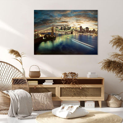 Bilder auf Leinwand 100x70cm Leinwandbild Amerika Architektur New York Gross Wanddeko Bild Schlafzim