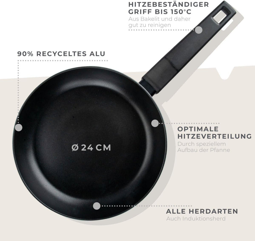 Fackelmann Bratpfanne Balance 24 cm, Antihaft-Pfanne aus 90% recyceltem Aluminium mit ergonomischem