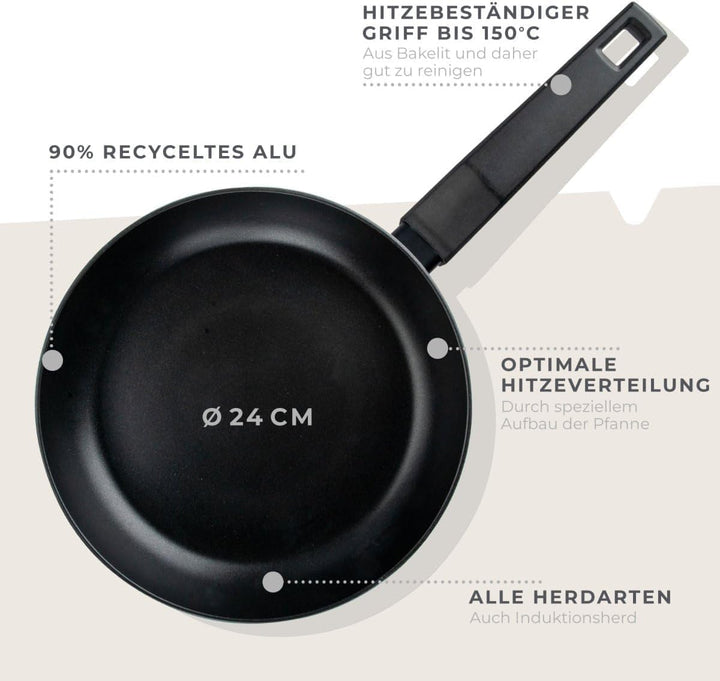 Fackelmann Bratpfanne Balance 24 cm, Antihaft-Pfanne aus 90% recyceltem Aluminium mit ergonomischem