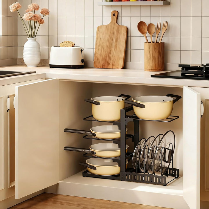 CHOEZON verstellbares Topfregal, doppelseitiger Küchenorganizer, Topf- und Pfannenhalter, Pfannenhal