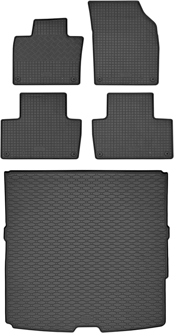 Passgenaue Kofferraumwanne und Gummifussmatten geeignet für Volvo XC90 ab 2015 + Gurtschoner