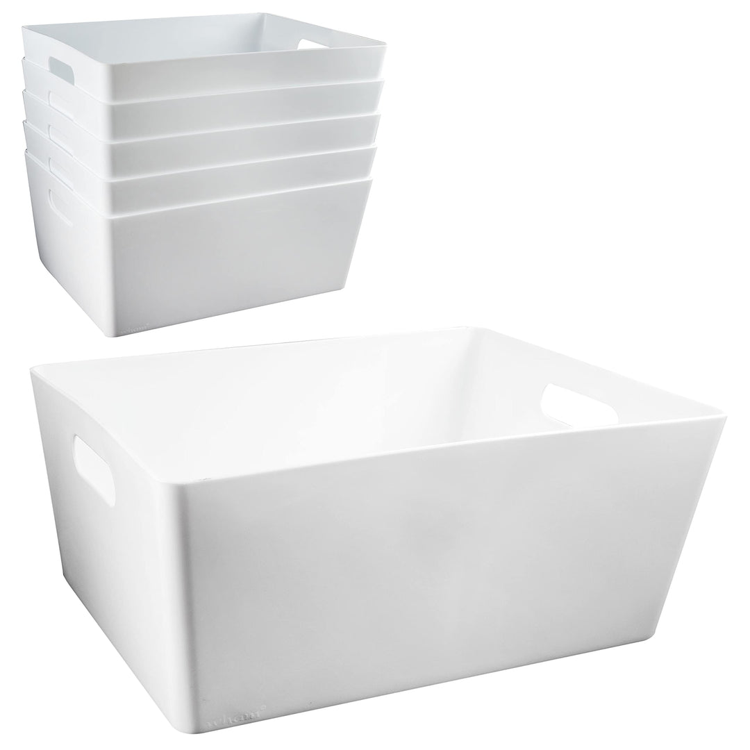 6x Ordnungsboxen 15cm hoch WEIss 35x26x15cm 11,5L DINA4 Kunststoff Bad Korb Weiss 6 Stück - 15cm hoc