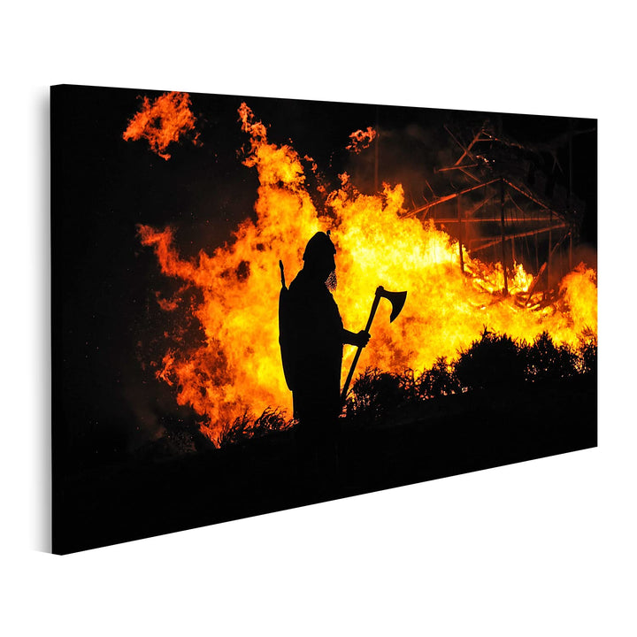 islandburner Bild auf Leinwand EIN Wikinger im Brennenden Gebäude Bilder Wandbilder Poster Leinwand