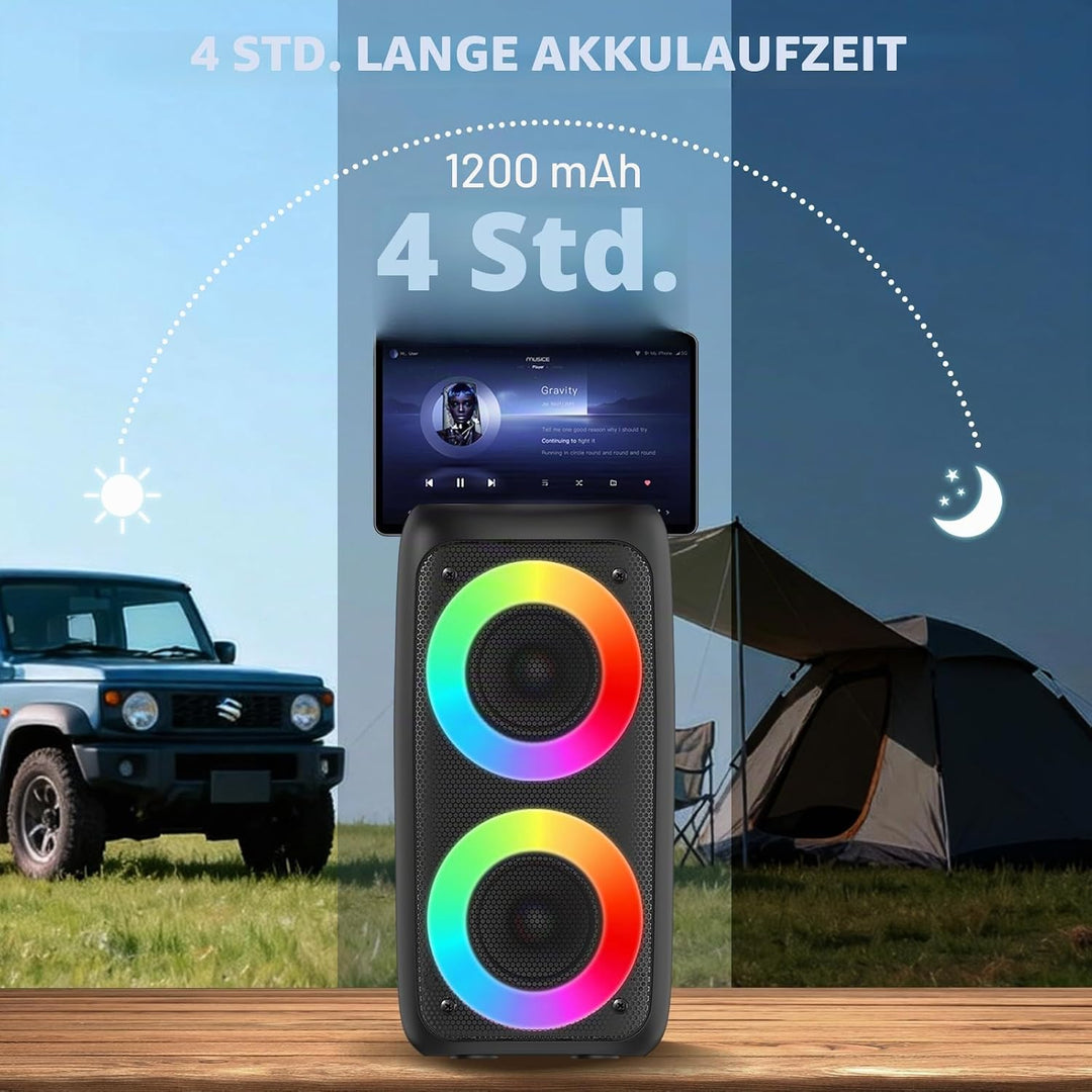 Karaoke Machine for Adults Kids,Colorful LED Lights, Portable Bluetooth Speaker with 1 Wired Mic Sup