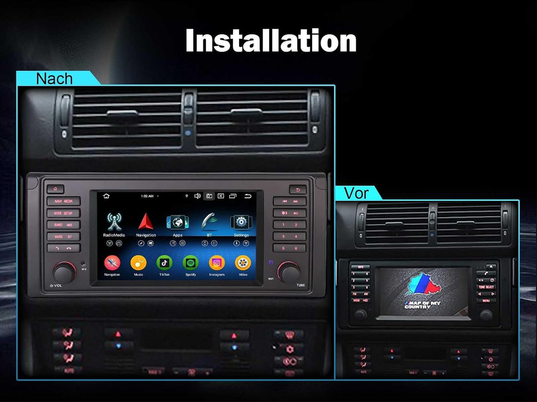 Erisin 8-Kern 4GB+64GB Android 14 Autoradio Bluetooth für BMW 5 Series 5er E39 M5 7 Zoll GPS Navi IP