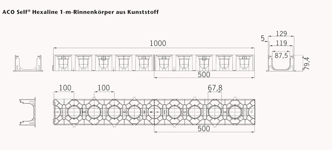 ACO Self® Hexaline 2.0 Entwässerungsrinne mit Kunststoffrost und rutschhemmendem Microgrip 6 x 1m mi