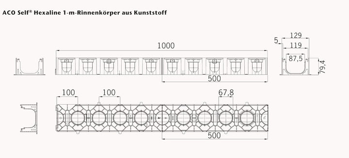 ACO Self® Hexaline 2.0 Entwässerungsrinne mit Kunststoffrost und rutschhemmendem Microgrip 6 x 1m mi