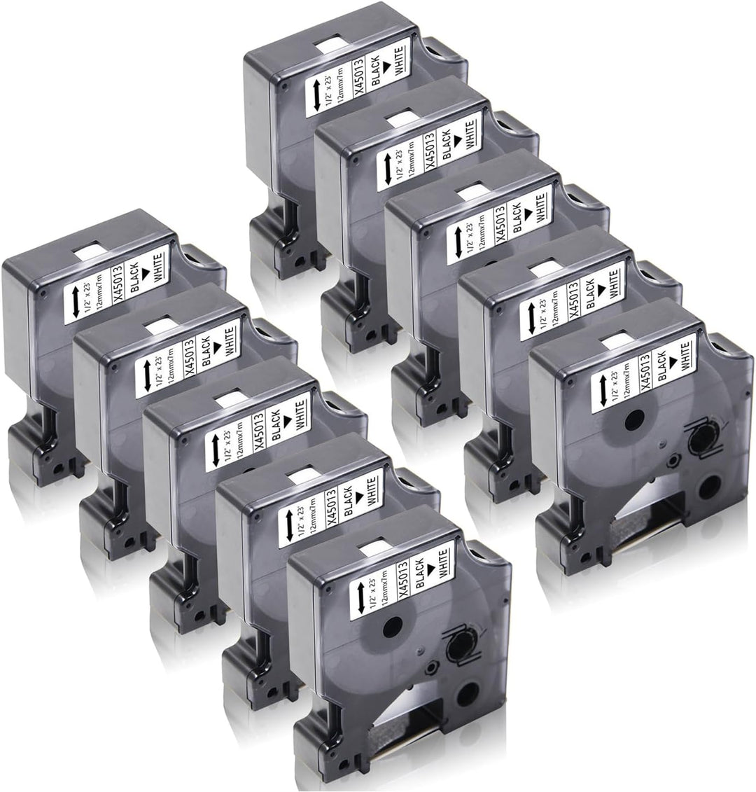 10x XemaX Schriftbänder Kompatibel für Dymo Etikettenband 12mm x 7m D1 45013 A45013 S0720530 für Dym