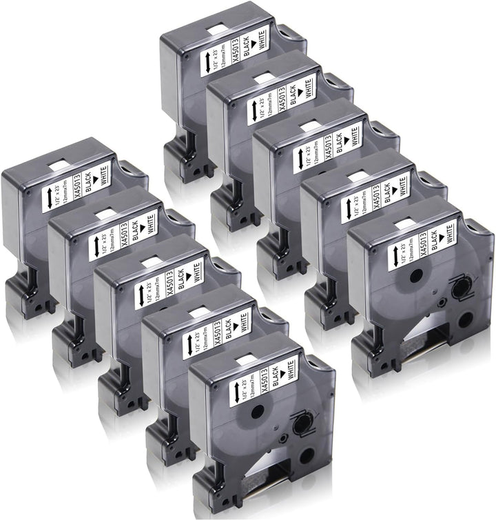 10x XemaX Schriftbänder Kompatibel für Dymo Etikettenband 12mm x 7m D1 45013 A45013 S0720530 für Dym