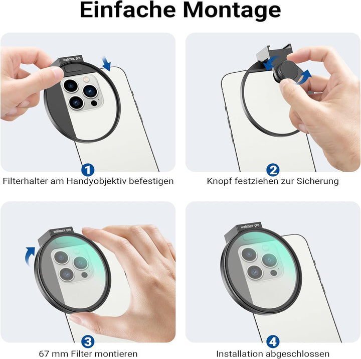 Walimex pro Filterhalter 67 mm für Handykamera, inkl. Diffusionsfilter 67 mm, Cold Shoe Mount für LE