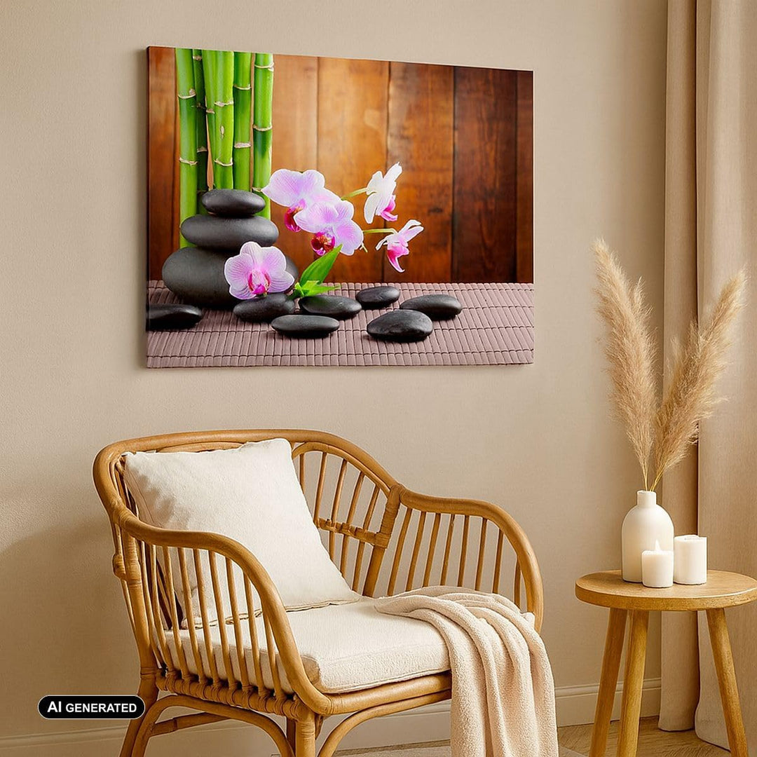 Bilder auf Leinwand 100x70cm Leinwandbild Bambus Dekoration Blume Orchidee Gross Wanddeko Bild Schla