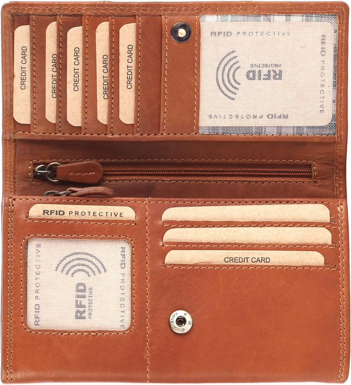 Benthill Portemonnaie Damen Leder - Hochwertige weiche Vintage Echtleder Damen Geldbörse mit RFID Sc