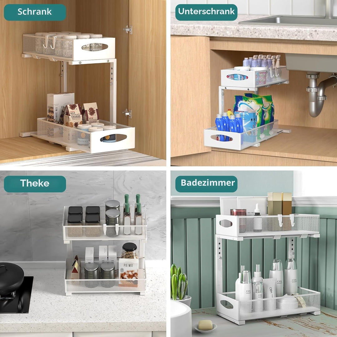 Housolution Spülschrank Organizer, 2 Etagen Metall Ausziehbares Unter Waschbecken Regal mit Schiebes