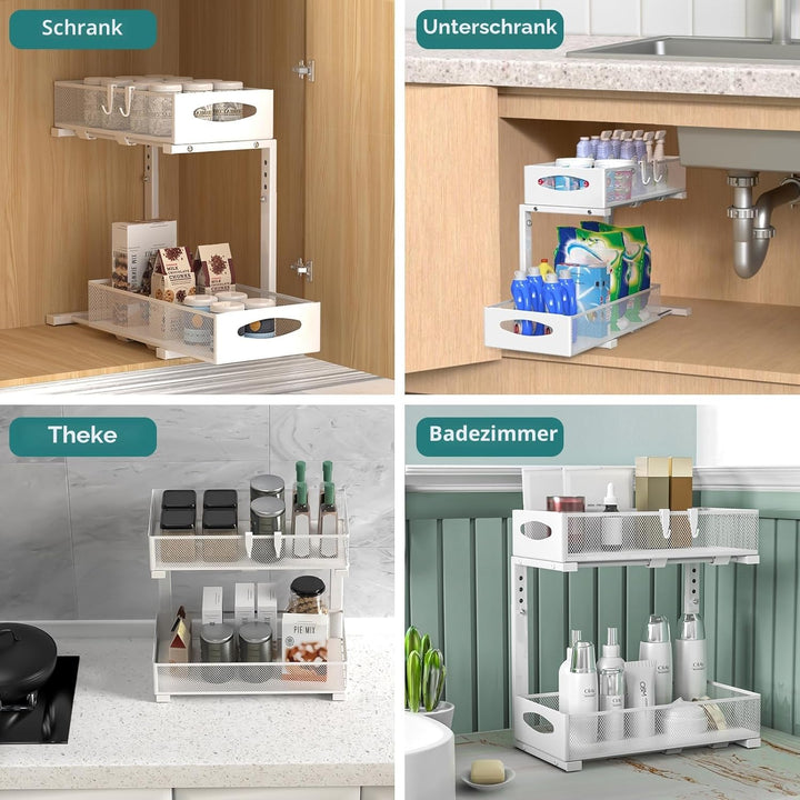 Housolution Spülschrank Organizer, 2 Etagen Metall Ausziehbares Unter Waschbecken Regal mit Schiebes