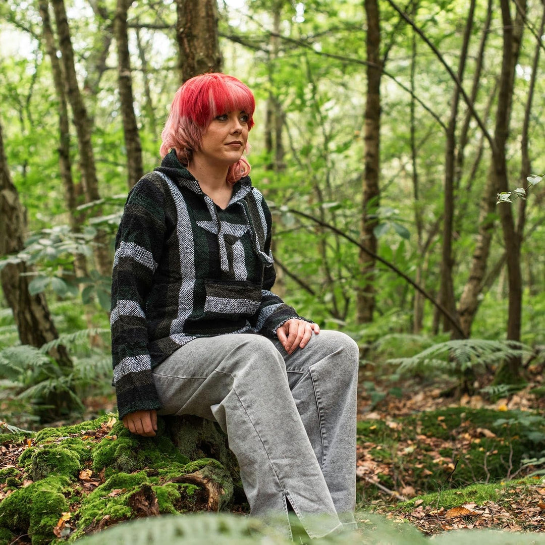 Siesta Baja Hoodie – Mexikanischer Jerga Hippie Pulli Kapuzenpullover für Herren und Damen XL Minzig