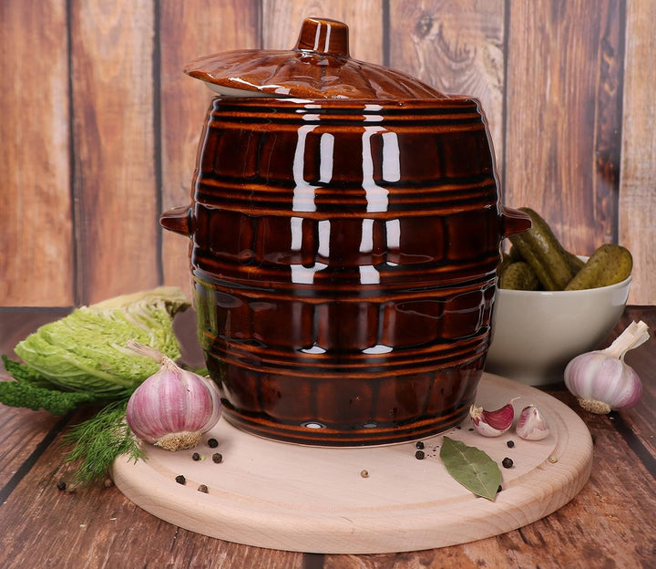 KOTARBAU® Steinguttopf 5 L Gärtopf Sauerkrauttopf Gurkentopf Einmachtopf aus Steinzeug mit Deckel Ke